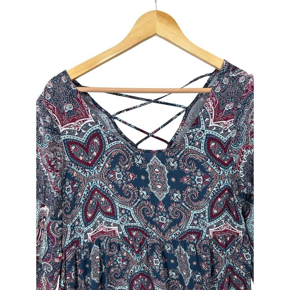 Umgee Top Shirt Blouse Womens L Paisley Boho Peasant Hippie Eclectic Flowy Retro - Picture 7 of 8